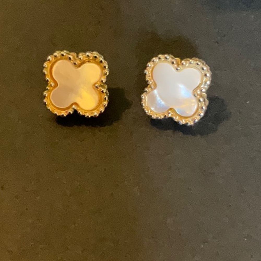 Nordstrom Gold and Cream Clover Earrings